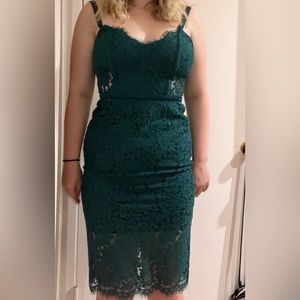 Express Emerald Green Midi Lace Cut Out Dress Size 0